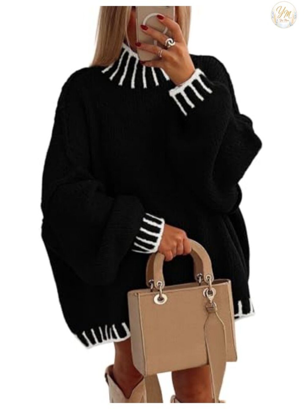 Chunky Knit Oversized Mock Neck Pullover Tunic Sweater Women Long Sleeve